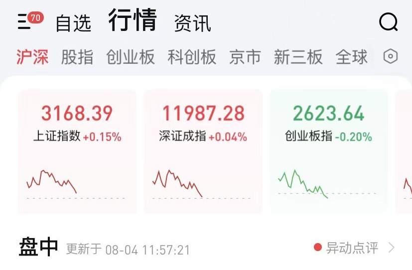 8月4日股市行情午报：指数冲高回落，调整还未结束