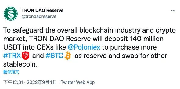 波联储将向波场Poloniex等交易所存入1.4亿枚USDT