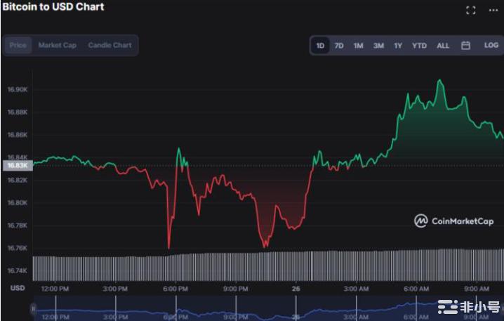 BTC多头横行价格上涨0.13%至16,862.18美元