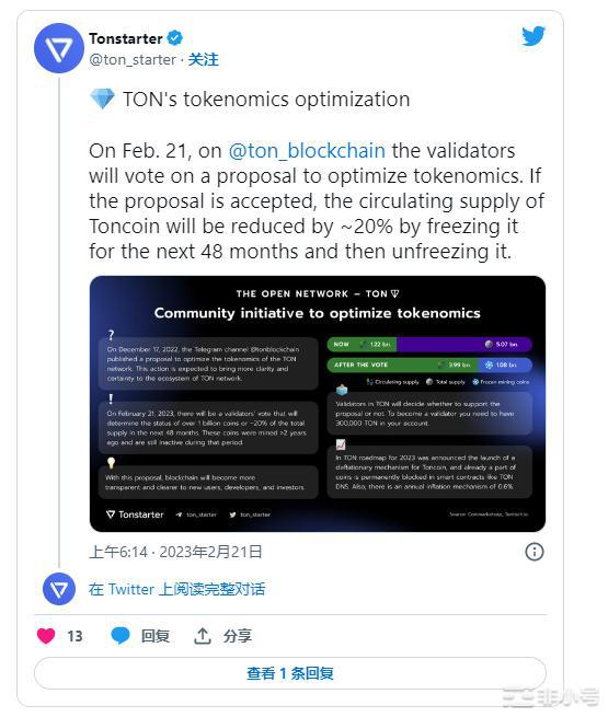 TON验证者投票决定冻结20%的Toncoin供应