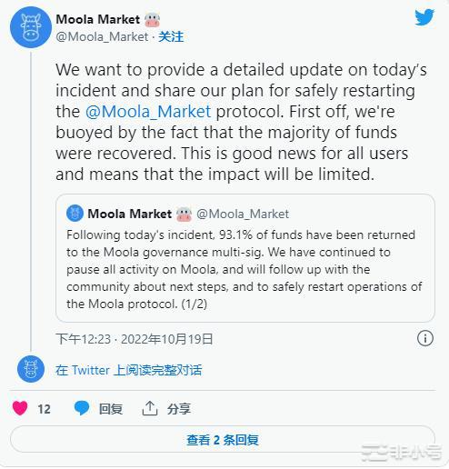 MoolaMarket攻击者返回近900万美元的被利用资金