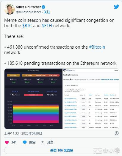 Meme季节的到来，BTC,ETH费用飙升，伤害了小投资者