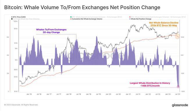 比特币鲸鱼余额创下月度最大跌幅比特币将面临崩盘风险？