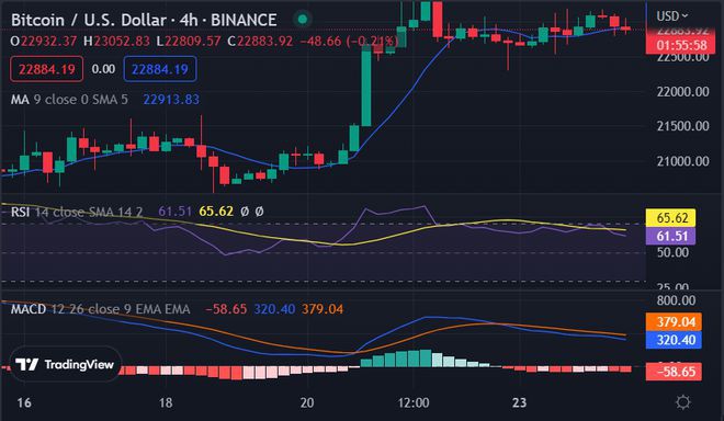 比特币价格分析：BTC/USD价格急升后升至23009美元