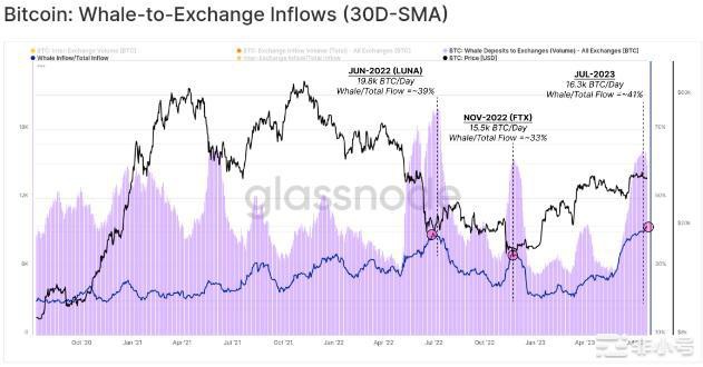 比特币鲸鱼交易所流入份额创一年新高——超过40%