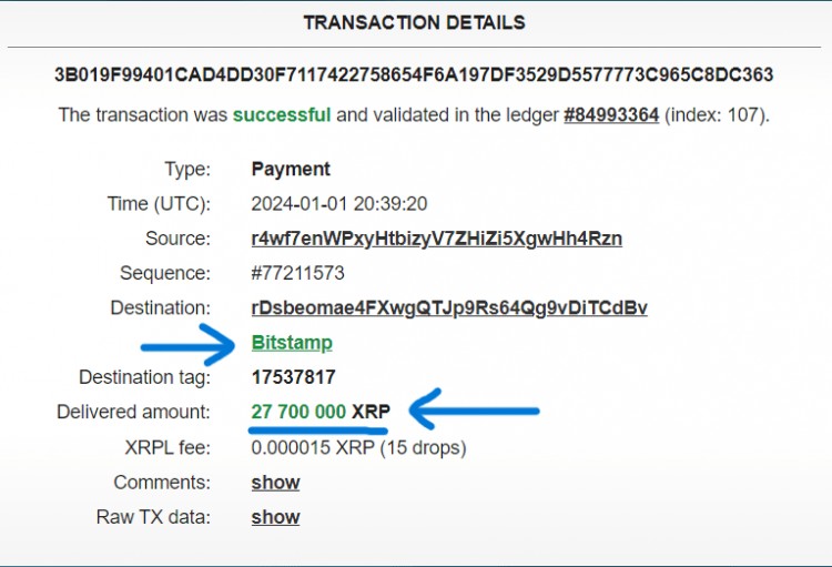 XRP 警报：2770 万（1726 万美元）转移至BITSTAMP！重