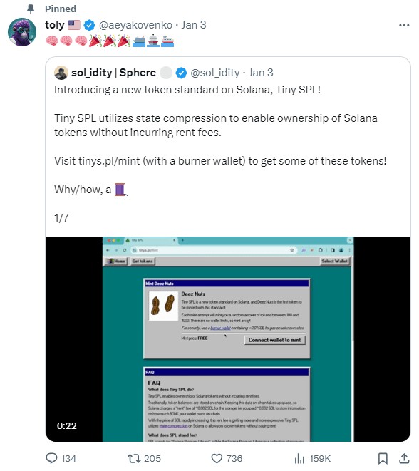 Solana Co-Founder Introduces Tiny SPL: New Token Standard Revolutionizes Storage Rent Concept