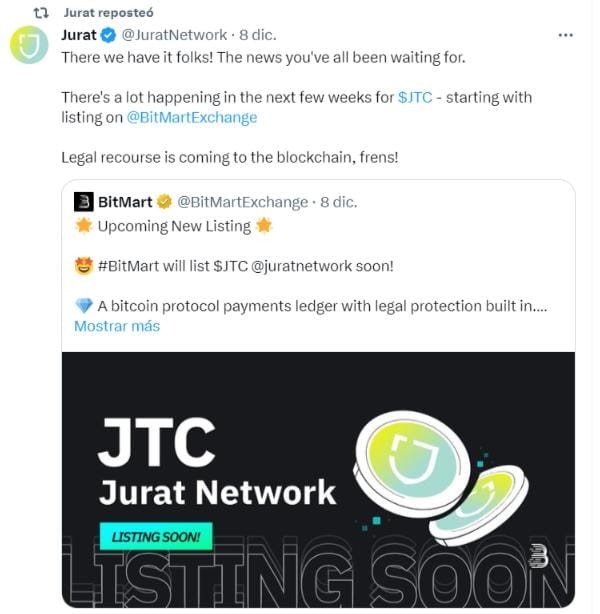 JTCNETWORK一个专注于法律执行的新型第一层区块链将在BITMART交易所上市