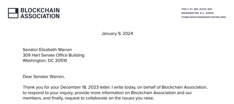 区块链协会致沃伦参议员的公开信