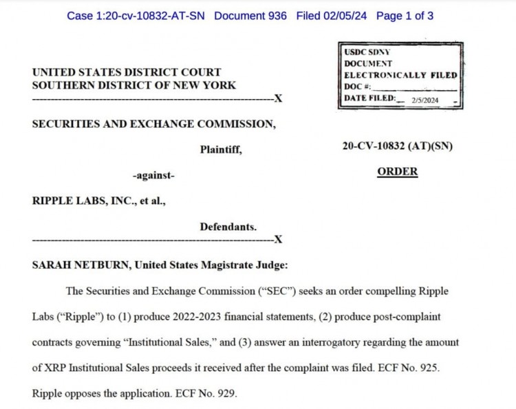 SEC在正在进行的诉讼中取得了对RIPPLE的重大胜利