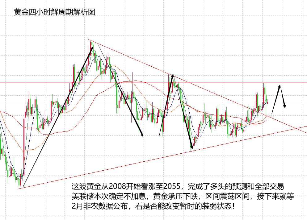 山海：黄金多头成功到达2055，接下来等待非农数据公布！